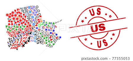 Us Distress Seal Stamp and Pomeranian Voivodeship Map Collage of Different Icons 77355053