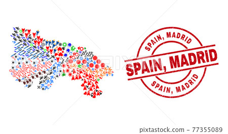 Spain, Madrid Distress Badge and La Rioja of Spain Map Collage of Different Icons Spain, Madrid Distress Badge and La Rioja of Spain Map Collage of Different Icons 77355089