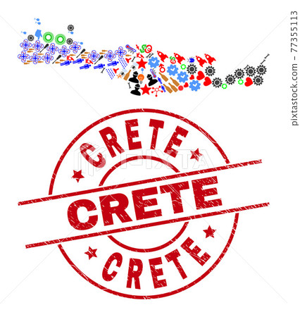 Crete Distress Badge and Crete Map Mosaic of Different Items 77355113