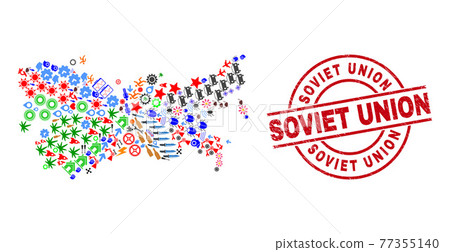 Soviet Union Distress Watermark and Soviet Union Map Mosaic of Different Items 77355140