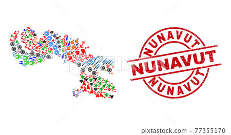 Nunavut Textured Seal and Baffin Island Map Mosaic of Different Items 77355170