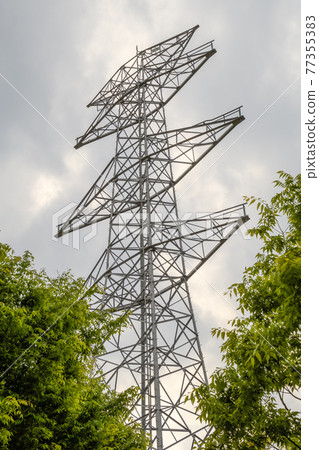 A newly constructed high-voltage power line tower with no electric wires 77355383