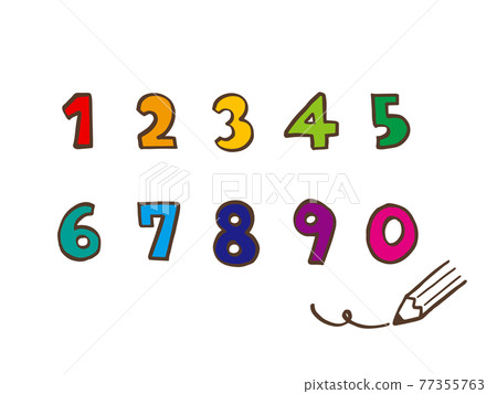 Cute numbers 1 ~ 0 (brown color) / handwritten illustration material 77355763