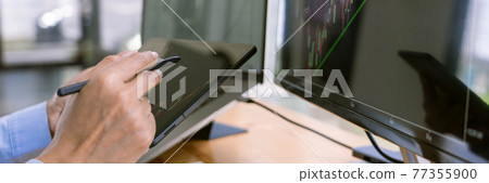 stock exchange trader working with graphs,diagrams on monitor in modern trading office stock exchange trader working with graphs,diagrams on monitor in modern trading office 77355900