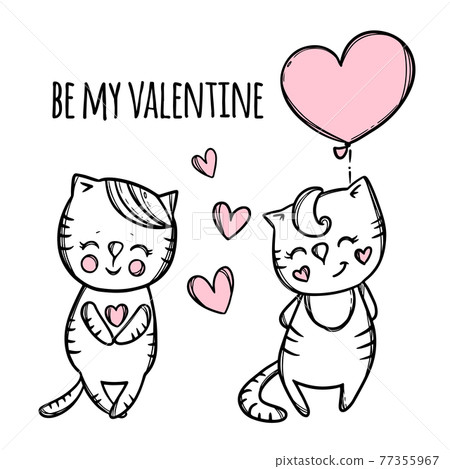 LOVE KITTENS Scrupled Kitty With Heart Balloon... - Stock Illustration  [77355967] - PIXTA