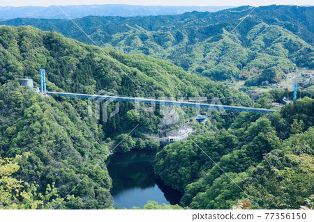 Fresh green Ryujin Big Suspension Bridge View from Akaiwa Observatory 77356150