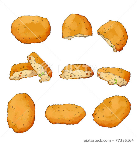 Pencil watercolor croquette illustration set Pencil watercolor croquette illustration set 77356164