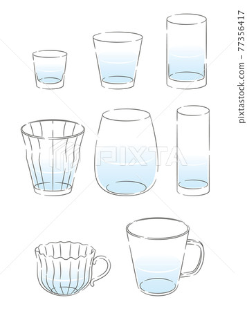 玻璃杯插畫套裝（帶白框） 77356417