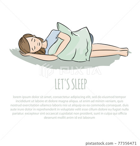 LET SLEEP FACE Girl Health Care Medicine Lifestyle Text Vector Illustration Set 77356471