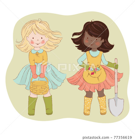 LABOR FRIEND Day Girlfriend Spring Season Garden Work Cartoon Hand Drawn Clip Art Vector Illustration Set For Print 77356619