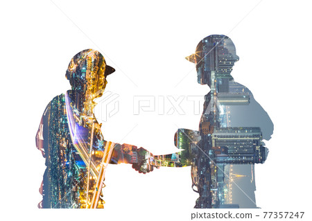 Engineers discussion with architects work planing in construction site 77357247