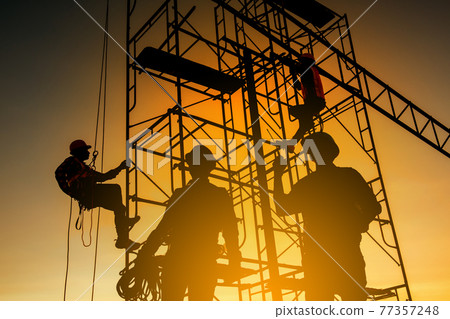 Engineers discussion with architects work planing in construction site 77357248