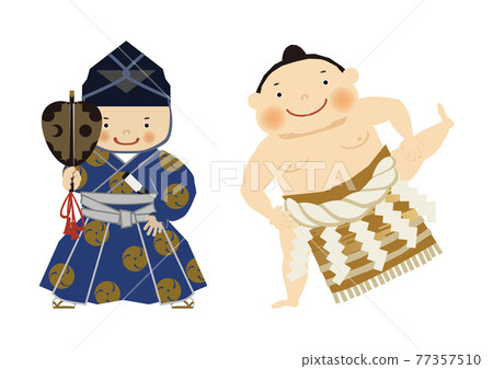 體育插圖素材。相撲剪貼畫。摔跤手和行治。 77357510