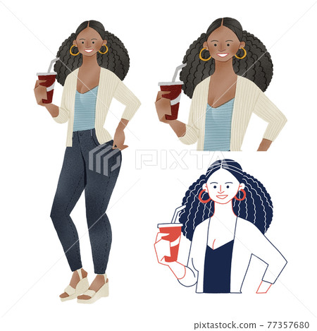 Foreigner's casual style full body hand-drawn illustration 77357680