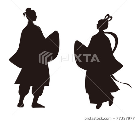 Orihime and Hikoboshi silhouette illustration Tanabata vector 77357977