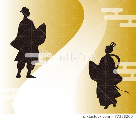 Illustration material of Tanabata image Orihime and Hikoboshi silhouette background vector 77358200