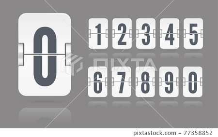 White flip mechanical score board numbers floating with reflections. Vector template for time counter or web page timer 77358852