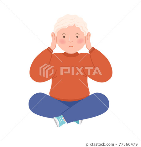 Little Boy Closing His Ears for Stopping Hearing Something Vector Illustration Little Boy Closing His Ears for Stopping Hearing Something Vector Illustration 77360479