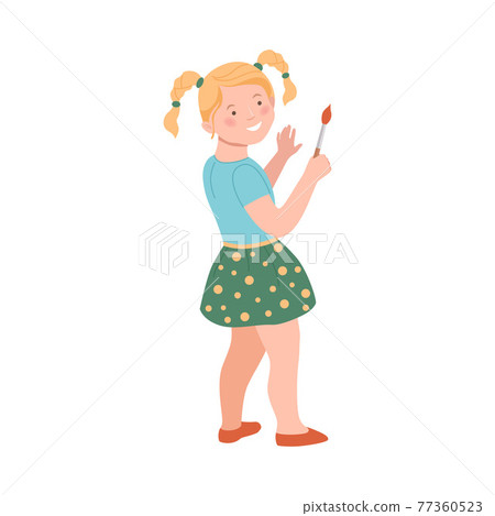 Naughty Child with Paint Brush Smiling Vector Illustration 77360523