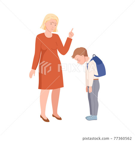 Annoyed Mother Scolding Her Son for Bad Behavior at School Vector Illustration 77360562