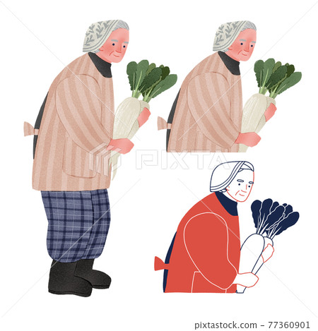 Countryside grandma doing field work Full body hand-drawn illustration Countryside grandma doing field work Full body hand-drawn illustration 77360901