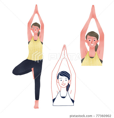 瑜伽姿勢中女性形象的全身手繪插圖 瑜伽姿勢中女性形象的全身手繪插圖 77360902