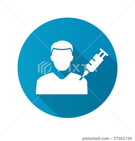 Man and syringe icon with long shadow for graphic and web design. 77361730