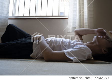 A man relaxing in the room A man relaxing in the room 77364075