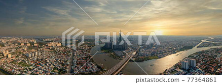 Aerial cityscape photo of Ho Chi Minh city skyline at sunset Aerial cityscape photo of Ho Chi Minh city skyline at sunset 77364861