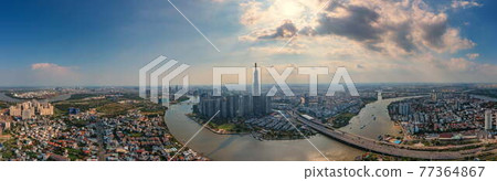 Aerial cityscape photo of Ho Chi Minh city and Saigon river Aerial cityscape photo of Ho Chi Minh city and Saigon river 77364867