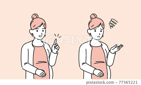 孕婦對懷孕的擔憂，問題的解決方法，姿勢，手勢，插圖素材 77365221
