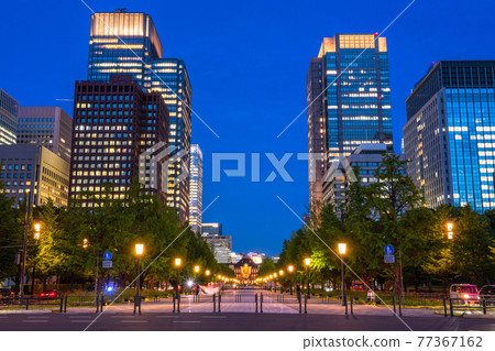 《Tokyo》 Night view of Tokyo Station, fresh green Gyoko-dori 《Tokyo》 Night view of Tokyo Station, fresh green Gyoko-dori 77367162