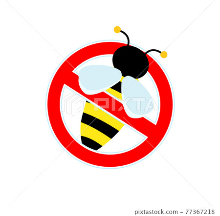 Stop sign, watch out for bees or wasp. Red sign no honey. Stop sign, watch out for bees or wasp. Red sign no honey. 77367218