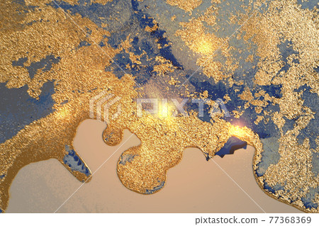 Blue, pink and gold pattern with texture of marble and sparkles 77368369