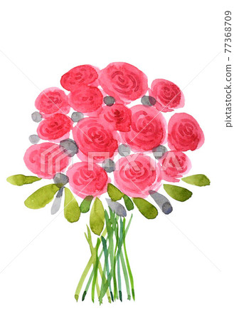 Red rose bouquet transparent watercolor hand-painted illustration 77368709