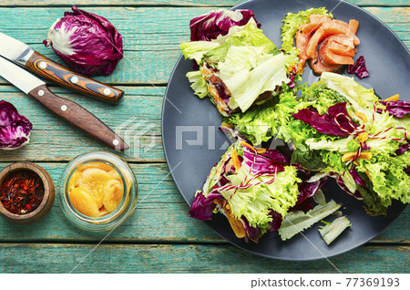 Paupiette from salad and fish Paupiette from salad and fish 77369193