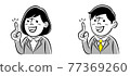 Monochrome illustrations of businessmen men and women who are convinced by raising their index fingers 77369260