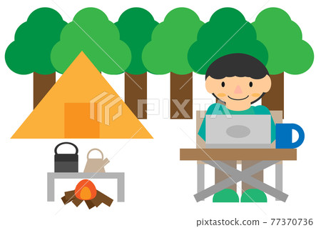 People working at campsites in wocation 77370736