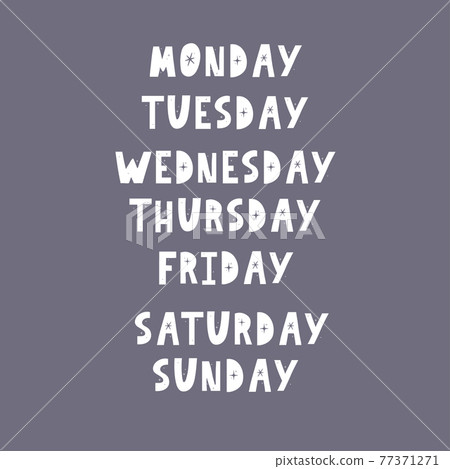 Handwritten Days of Week. Sunday, Monday, Tuesday, Wednesday, Thursday, Friday, Saturday. Modern Calligraphy. Isolated on White Background. Hand lettering calendar 77371271