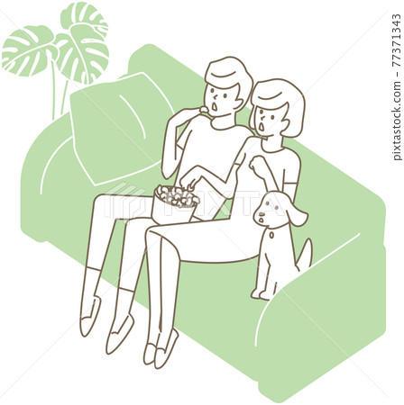 A couple sitting on the couch and watching TV. Vector illustration 77371343