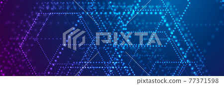 Neon glowing futuristic dotted hexagons abstract background 77371598