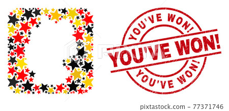 You'Ve Won! Grunge Seal Stamp and German Map Hole Collage of Star Items in German Flag Colors 77371746