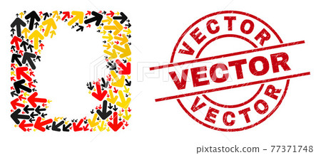 Vector Distress Watermark and German Map Stencil Collage of Direction Arrow Items in German Flag Colors 77371748