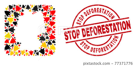Stop Deforestation Scratched Stamp and German Map Stencil Collage of Fir Tree Icons in German Flag Colors 77371776
