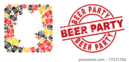 Beer Party Distress Stamp and German Map Stencil Collage of Beer Mug Icons in German Flag Colors Beer Party Distress Stamp and German Map Stencil Collage of Beer Mug Icons in German Flag Colors 77371788