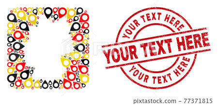 Your Text Here Textured Seal Stamp and German Map Hole Mosaic of Map Marker Items in German Flag Colors 77371815