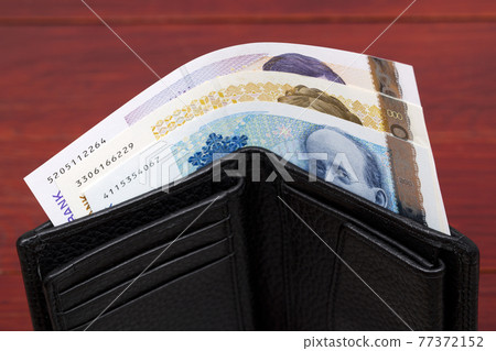Old Norwegian krone in the black wallet Old Norwegian krone in the black wallet 77372152