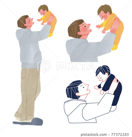 Full-body hand-drawn illustration of a father who comforts a child Full-body hand-drawn illustration of a father who comforts a child 77372283