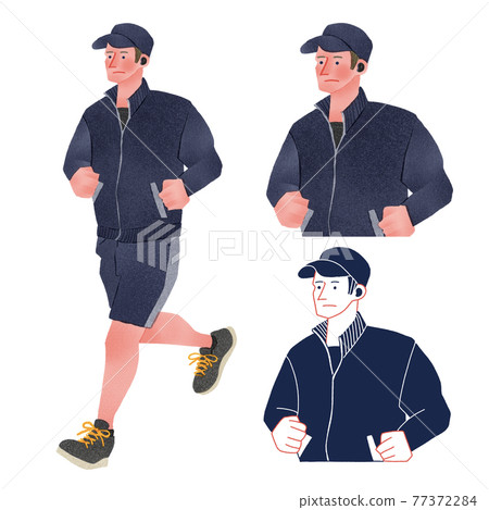 Full-body hand-drawn illustration of a male person running Full-body hand-drawn illustration of a male person running 77372284