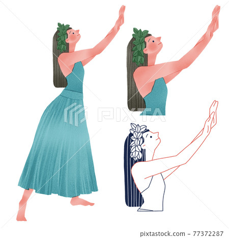 Hula girl dancing hula full body hand-drawn illustration 77372287